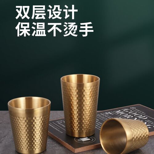 韩国304不锈钢水杯,双层隔热茶杯,商用啤酒杯,加厚防摔防烫咖啡杯