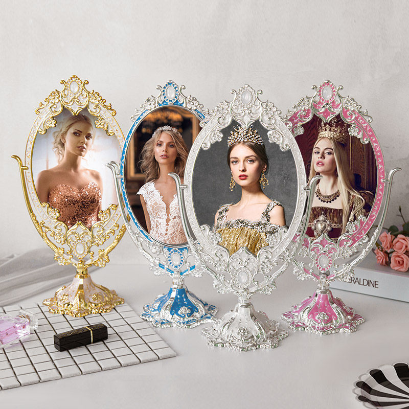 欧式金属镜子台式大号双面化妆镜复古公主镜梳妆镜珠宝柜台美容镜