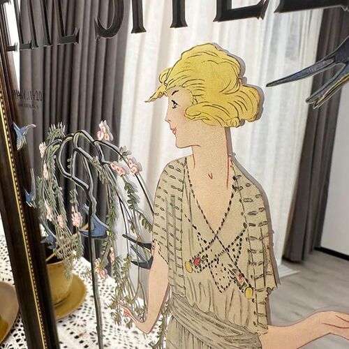 美式镜面创意装饰画法式复古小众镜子摆件餐厅客厅画卧室艺术挂画