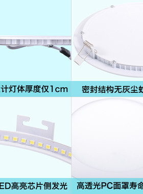 超薄LED筒灯射灯LED面板灯圆形10只装6W9W12W15W天花灯嵌入式格栅