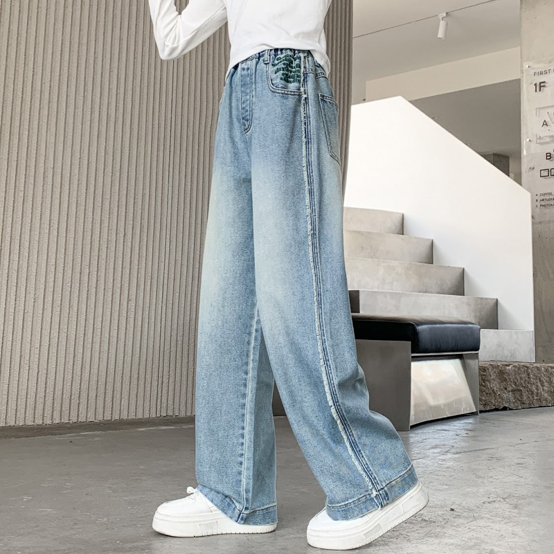 女童牛仔裤阔腿裤2025春装新款中大童直筒阔腿裤休闲裤子洋气长裤