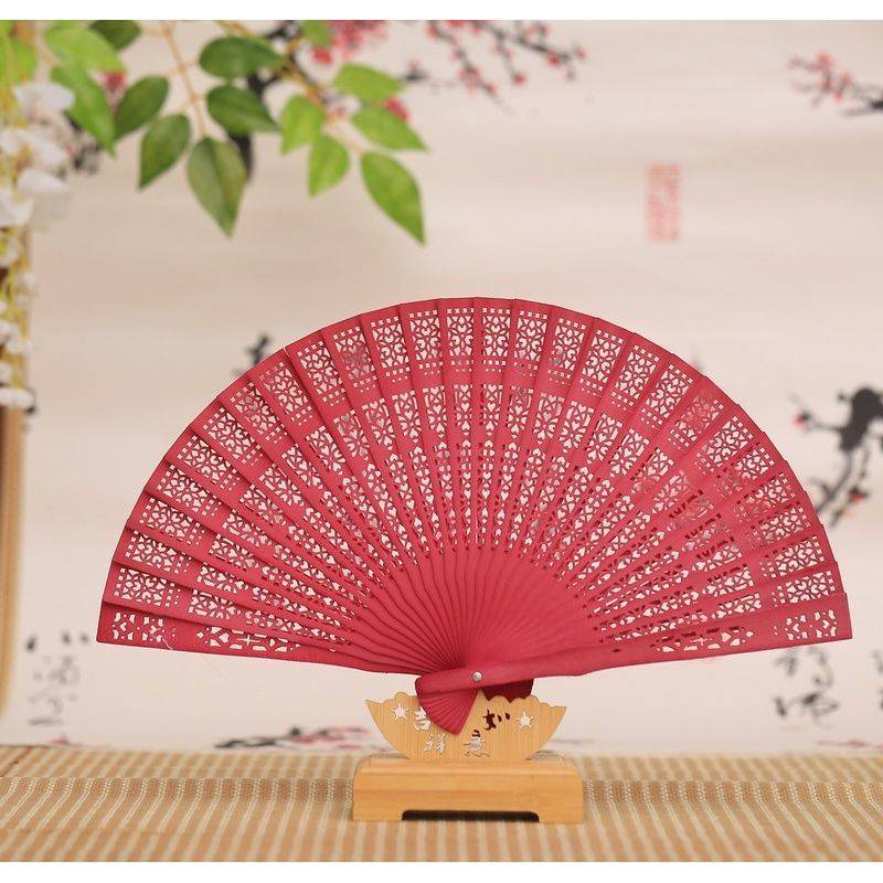 檀香扇古风扇子全木扇舞蹈扇香木扇子镂空折叠扇礼品扇女士折扇