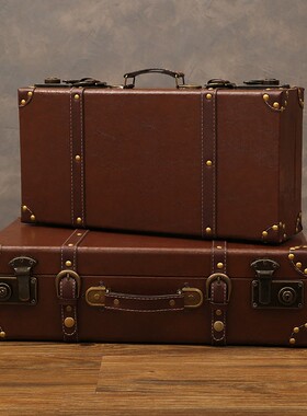 轻奢民国手提道具箱家用衣服收纳箱老式拍摄道具皮箱橱窗展示装饰