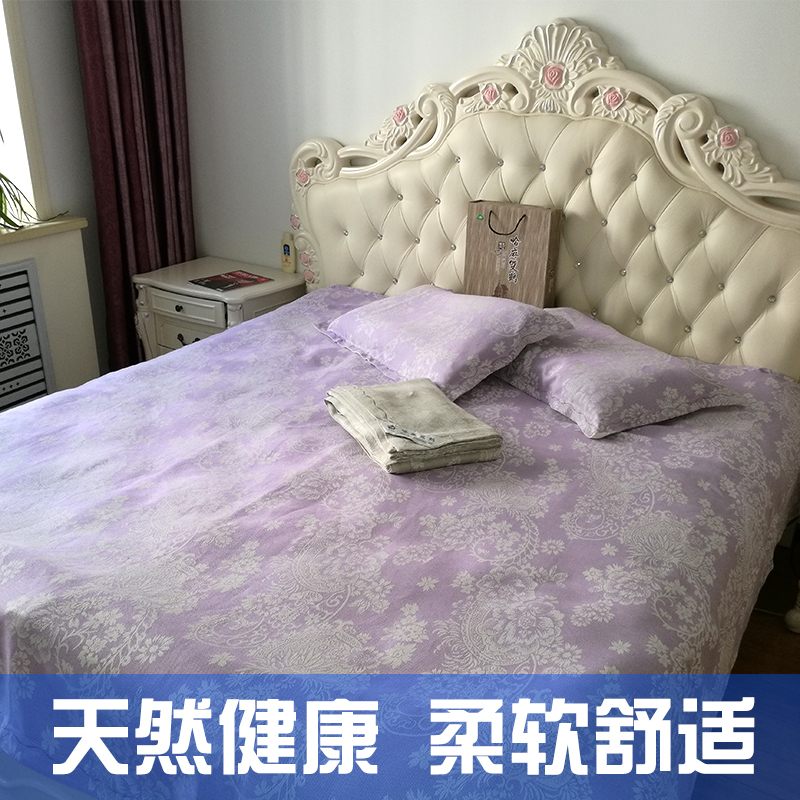 高支纯麻双鹤双人凉席子床单三件套2.5*2.3超大尺寸工艺花边枕套