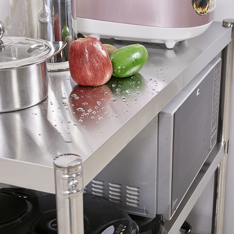 加厚不锈钢厨房置物架储物层架收纳架落地杂物三层微波炉烤箱架子