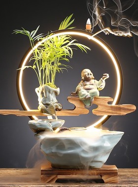 招财流水摆件茶几循环水客厅生财创意家居装饰办公室桌面开业礼品