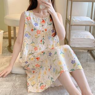 夏天背心睡裙女薄款 可外穿绵绸裙 无袖 棉绸睡衣家居服学生宽松大码