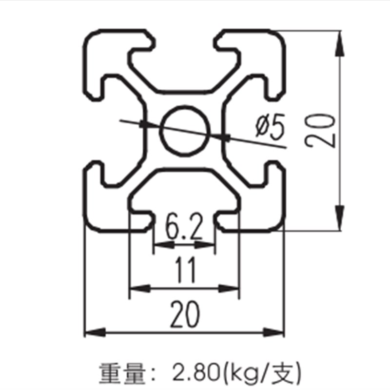 热销2020工业铝型材 铝合金型材 3D打印机铝材 自动设备框架 20铝