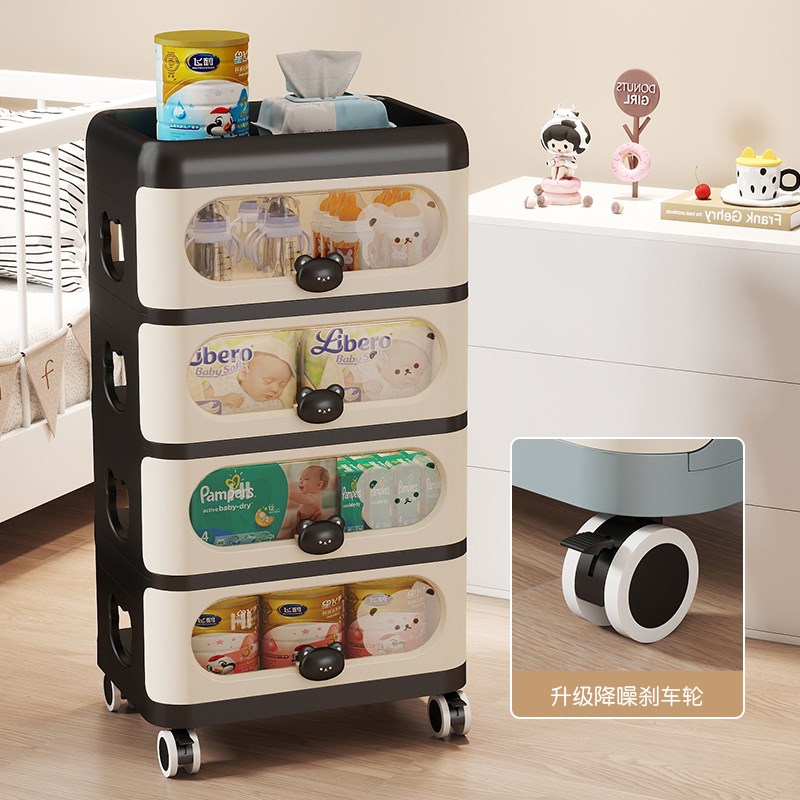 热销加厚儿童小推车抽屉式收纳柜带轮卡通透明婴儿喂养台多层家用