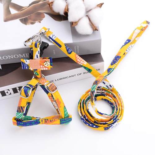 全棉宠物小狗狗牵引绳小型幼犬遛狗绳牵狗绳子泰迪胸背带套装夏季