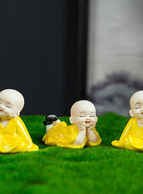 创意陶瓷禅宗迷你和尚桌面装饰品可爱的新手和尚财富弥勒佛花盆景