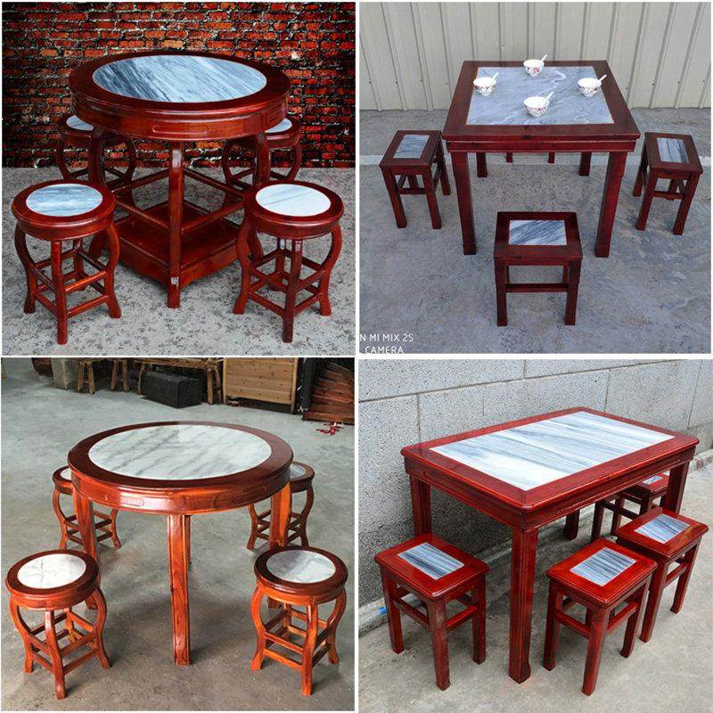 仿古实木早餐粉店商用面馆小吃店桌椅快餐桌大理石饭店圆桌子组合,住宅家具,大理石餐桌,淘宝优惠券,粉丝福利购,淘宝优惠卷