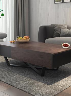 现代简约茶几北欧方形高级黑灰色大小户型客厅胡桃色创意储物茶桌