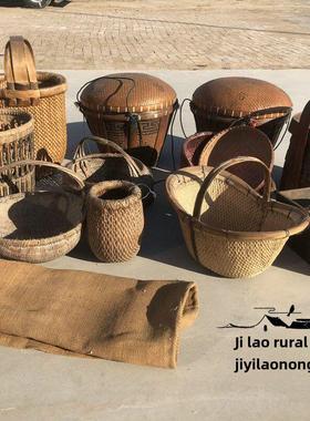 民俗老物件装饰摆件背篓筛子旧簸箕麻袋竹编茶筐篮子农村怀旧道具
