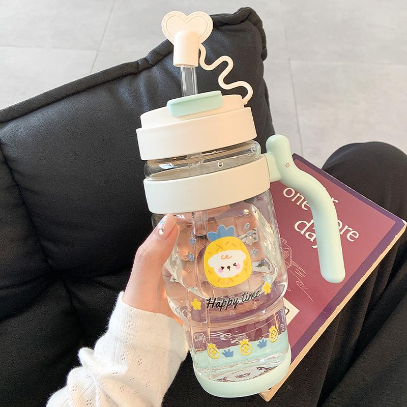 大容量水杯女生高颜值带把手玻璃杯女2025新款夏日耐高温吸管杯子