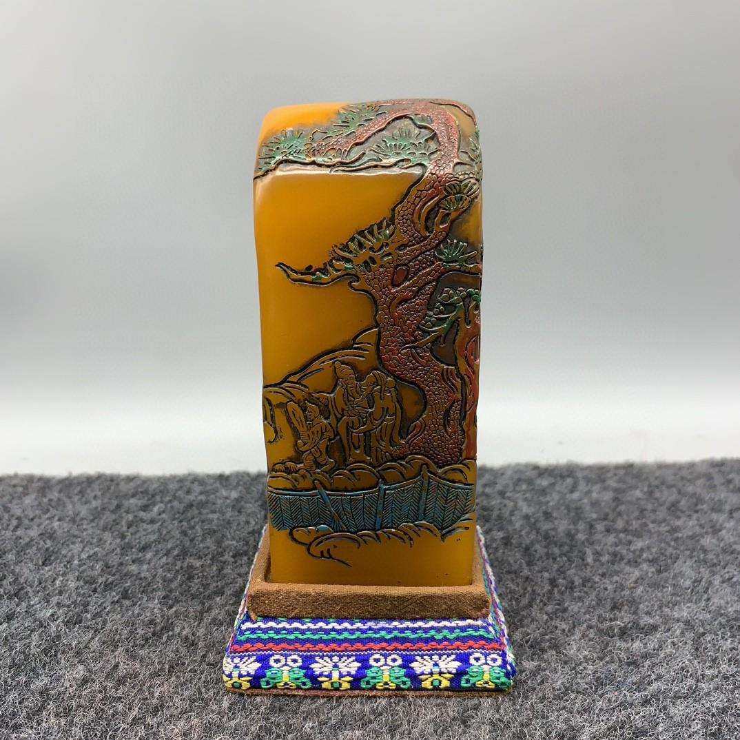 古玩仿寿山石雕高档印章小125彩绘松树亭子顺治带字摆件客厅装饰