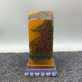 古玩仿寿山石雕高档印章小125彩绘松树亭子顺治带字摆件客厅装 饰