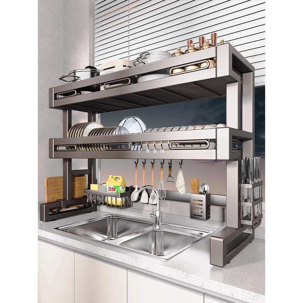 不锈钢多功能厨房水槽置物架碟盘筷收纳洗碗水池上放碗沥水碗架子