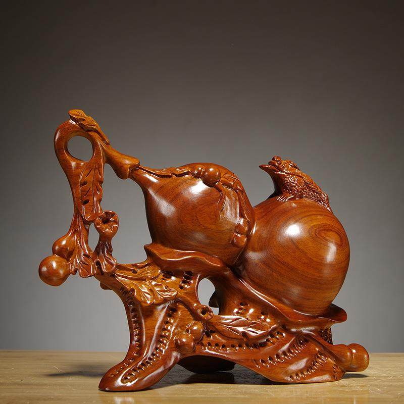 花梨实木雕刻福禄金蟾葫芦工艺品摆件家居客厅玄关装饰电视柜摆设