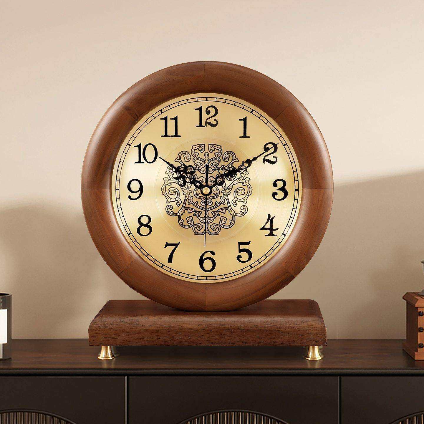 中式实木座钟台钟客厅家用摆台式静音时钟摆件电视柜床头高档坐钟