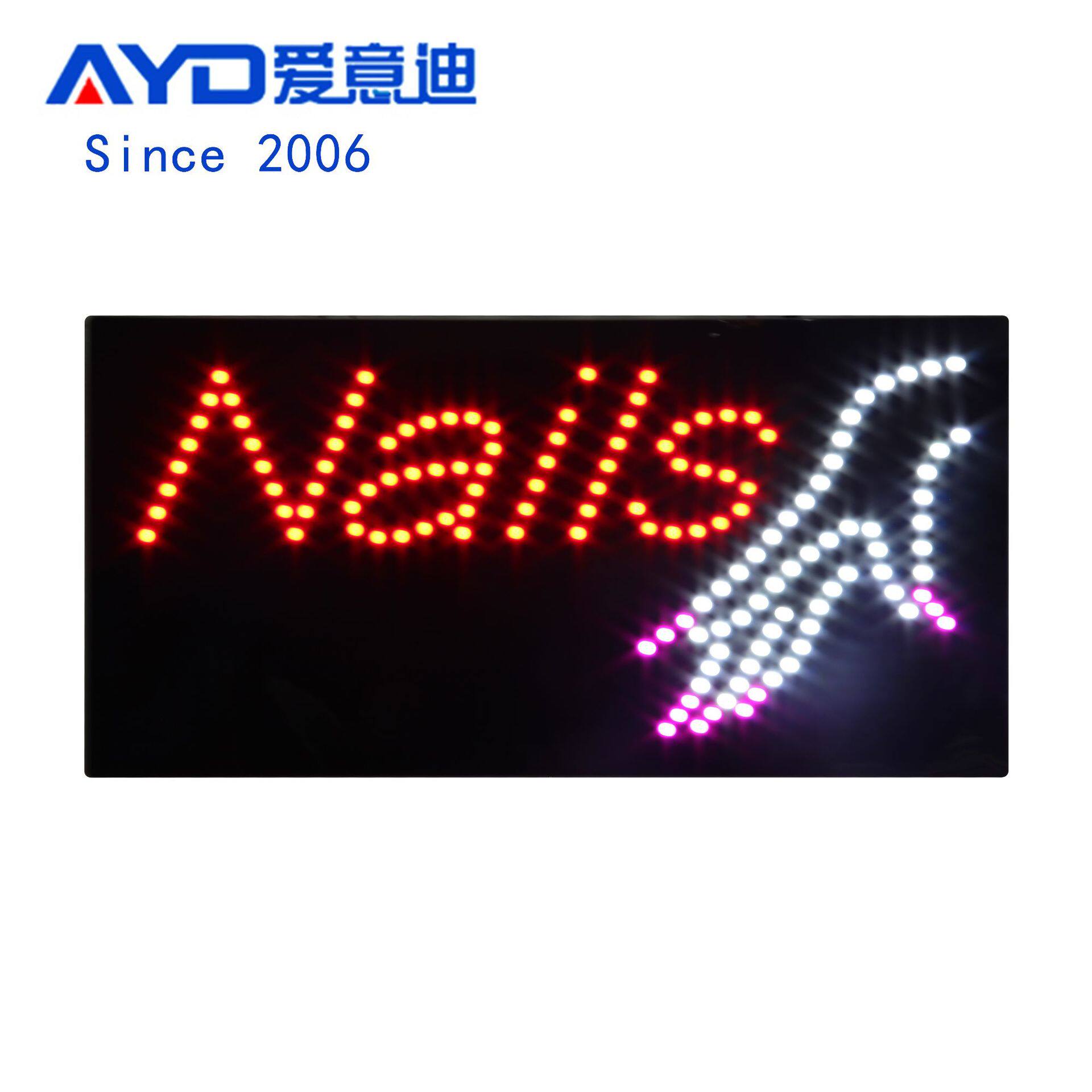 跨境电商出口灯箱招牌吊挂LED广告牌厂家 LED Nails Sign 48x24cm