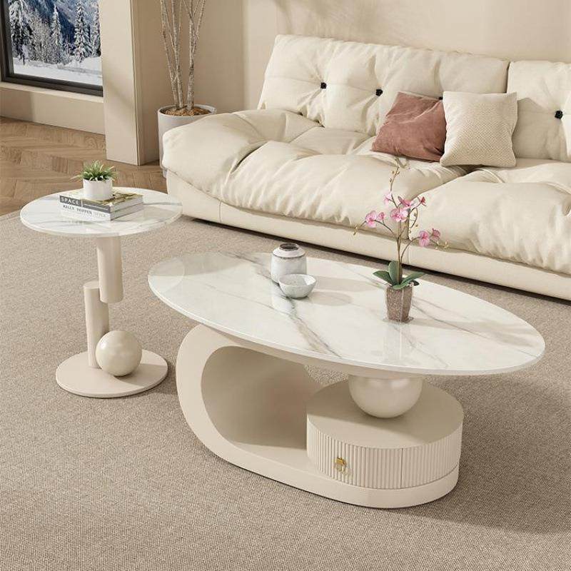 轻奢奶油岩板茶几家用客厅现代小户型沙发客厅组合椭圆形茶几豪华