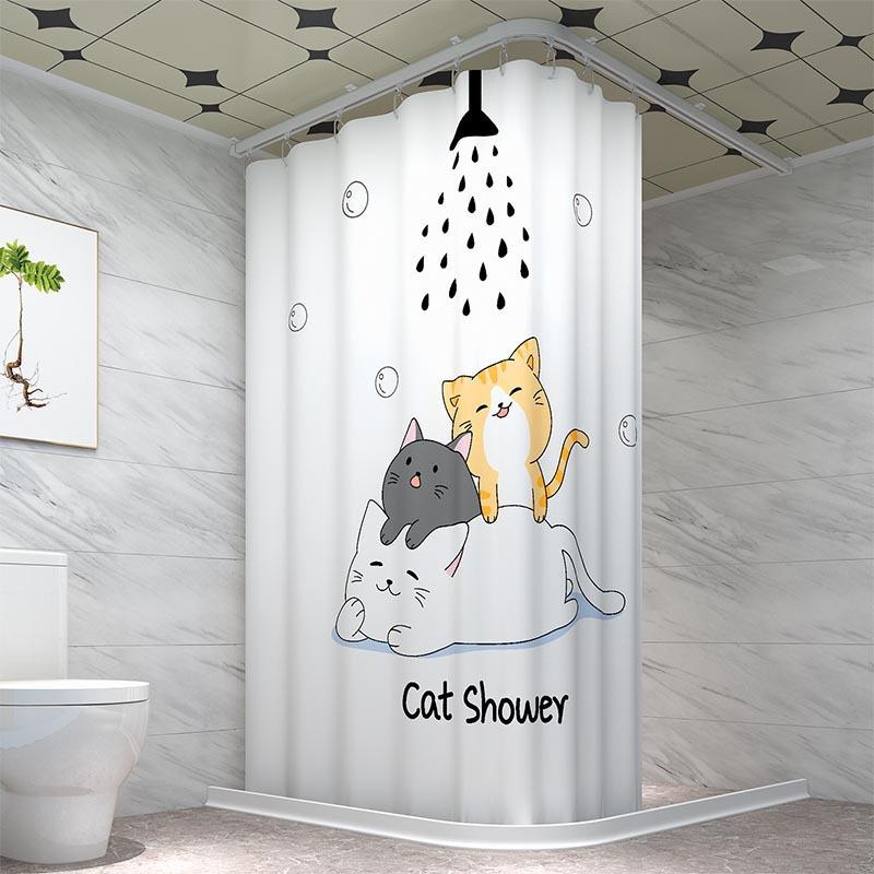 浴室弧形浴帘杆浴帘套装免打孔卫生间伸缩淋浴加厚防水防霉隔断帘