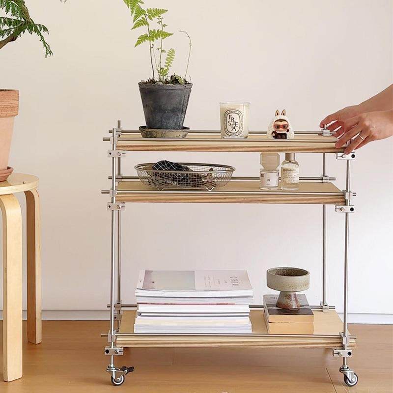 可移动光轴桦木海洋板置物架落地多层收纳架子家用储物架带轮推车