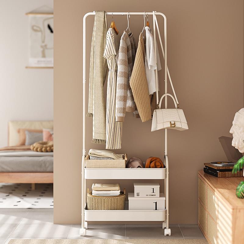 格美居卧室衣帽架落地简易挂衣架可移动带轮隔夜衣收纳次净衣架子