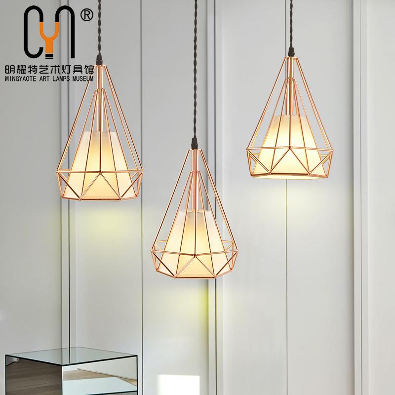 后现代简约创意餐厅卧室灯玫瑰金钻石铁艺吊灯个性吧台时尚北欧灯