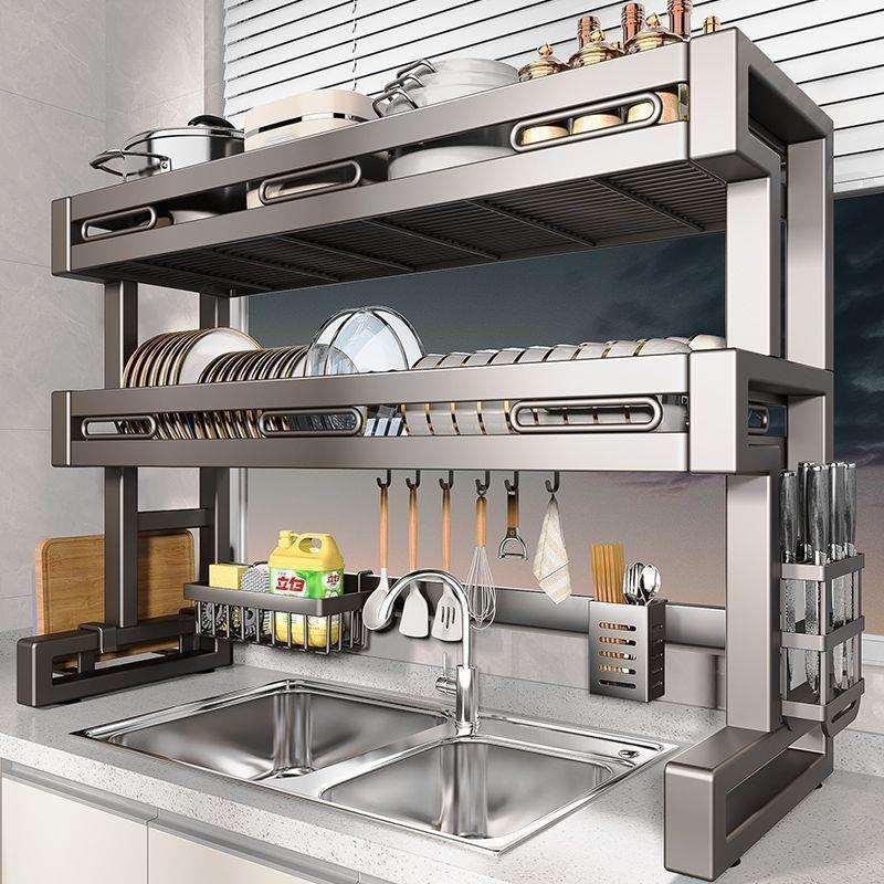 2025新款厨房不锈钢置物架水槽碗碟收纳沥水台面多功可折叠鲸辰无