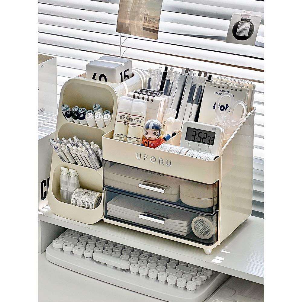 桌面收纳盒抽屉式学生办公室书桌文具大容量置物架多功能桌上笔筒