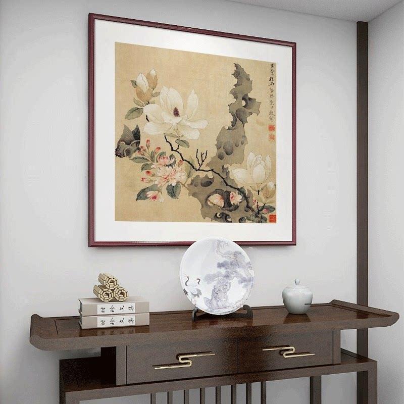 斗方国画花鸟挂画新中式玄关装饰画餐厅客厅墙画陈洪绶玉堂柱石图