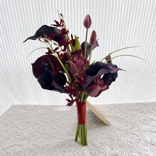 覆古中国风秀和感觉郁金香人造花韩国森林婚纱摄影照片新娘手持鲜