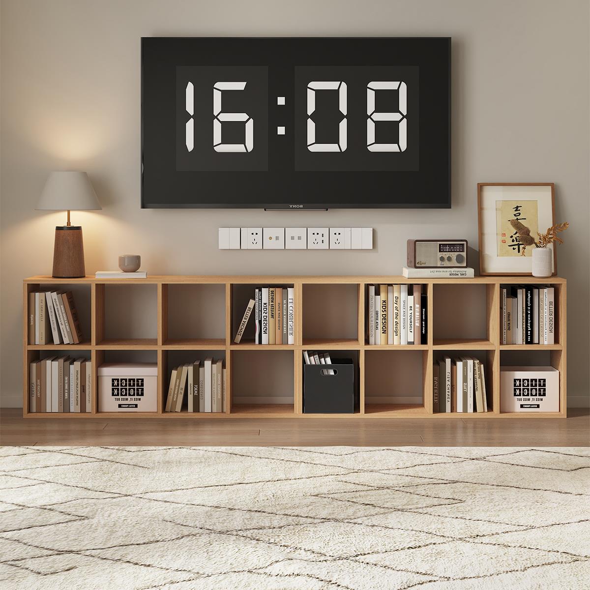 实木书架客厅展示架简约书柜自由组合格子柜白蜡木置物架收纳柜