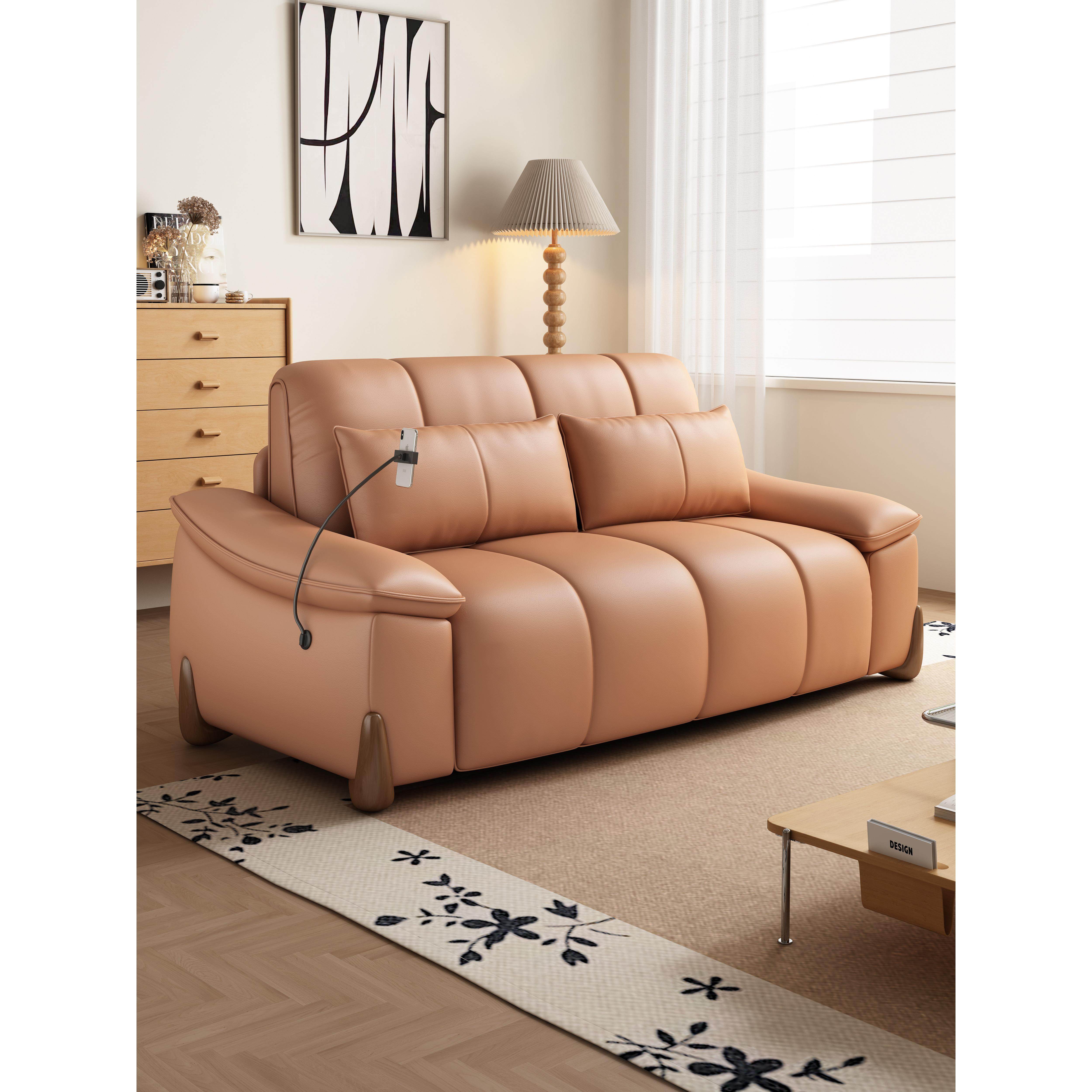 仁友电动多功能沙发床一体两用可伸缩客厅小户型覆古真皮折叠沙发