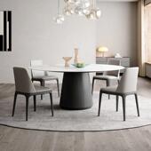 意式 内嵌式 岩板圆桌家用大小户型圆形实木餐桌椅德利丰岩板圆餐桌