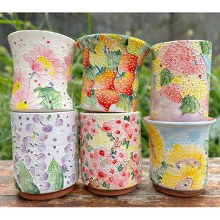 景德镇濑烧手绘法师老堆多肉植物白土红陶吸水透气高万香花盆15