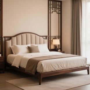 新中式北美黑胡桃木实木床1米8床双人床家用高端主卧室床2025新款