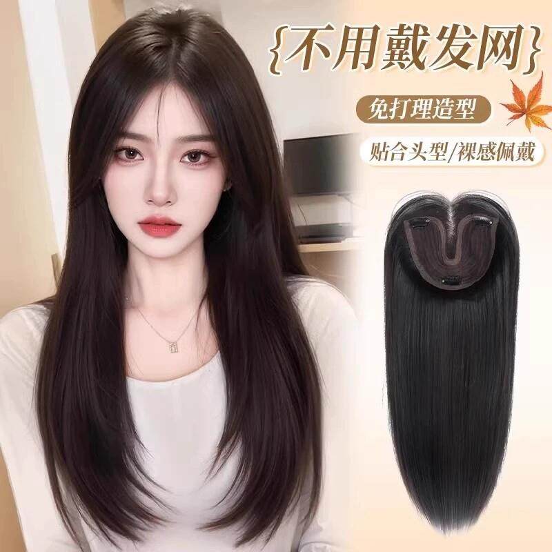 假发女长发升级不用戴发网超大头皮手织蕾丝补发块隐形无痕假发片