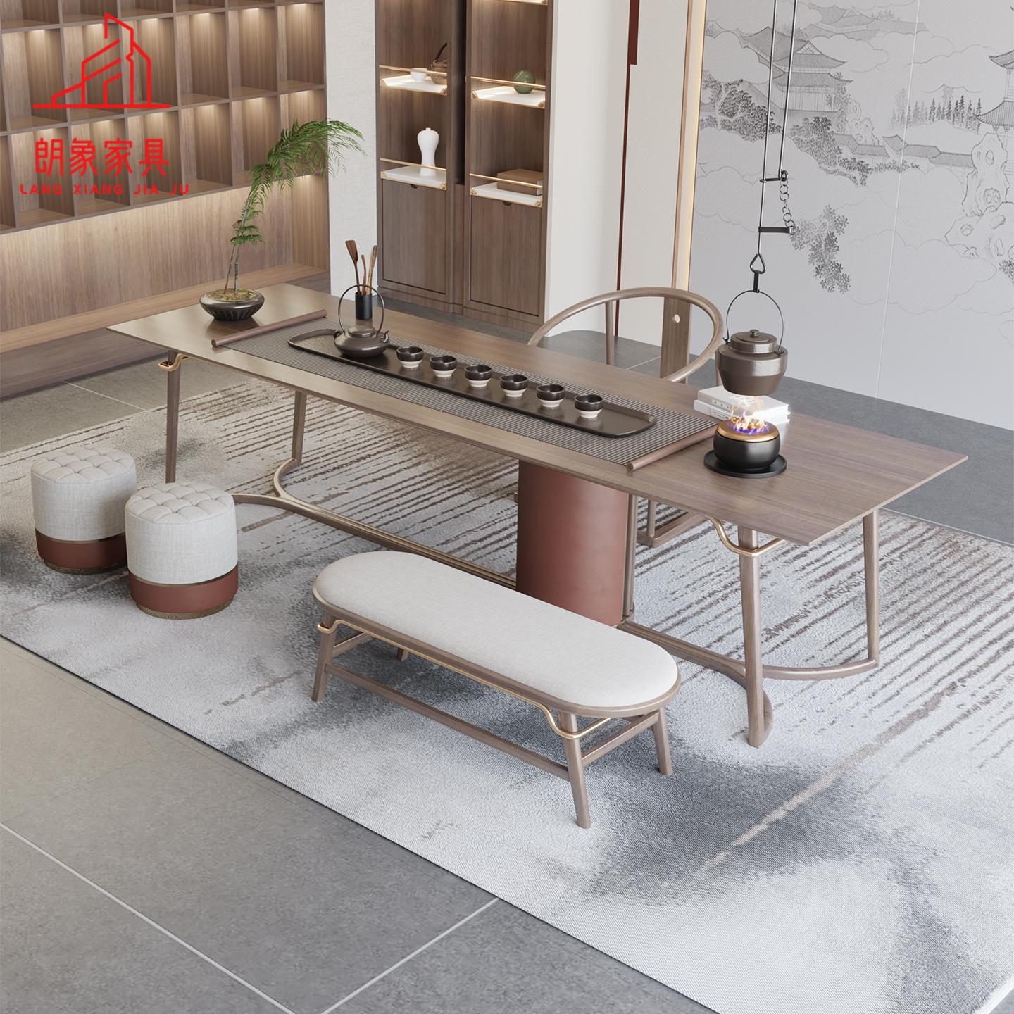 新中式实木茶桌椅组合现代简约轻奢客厅家用泡茶桌茶楼办公接待桌