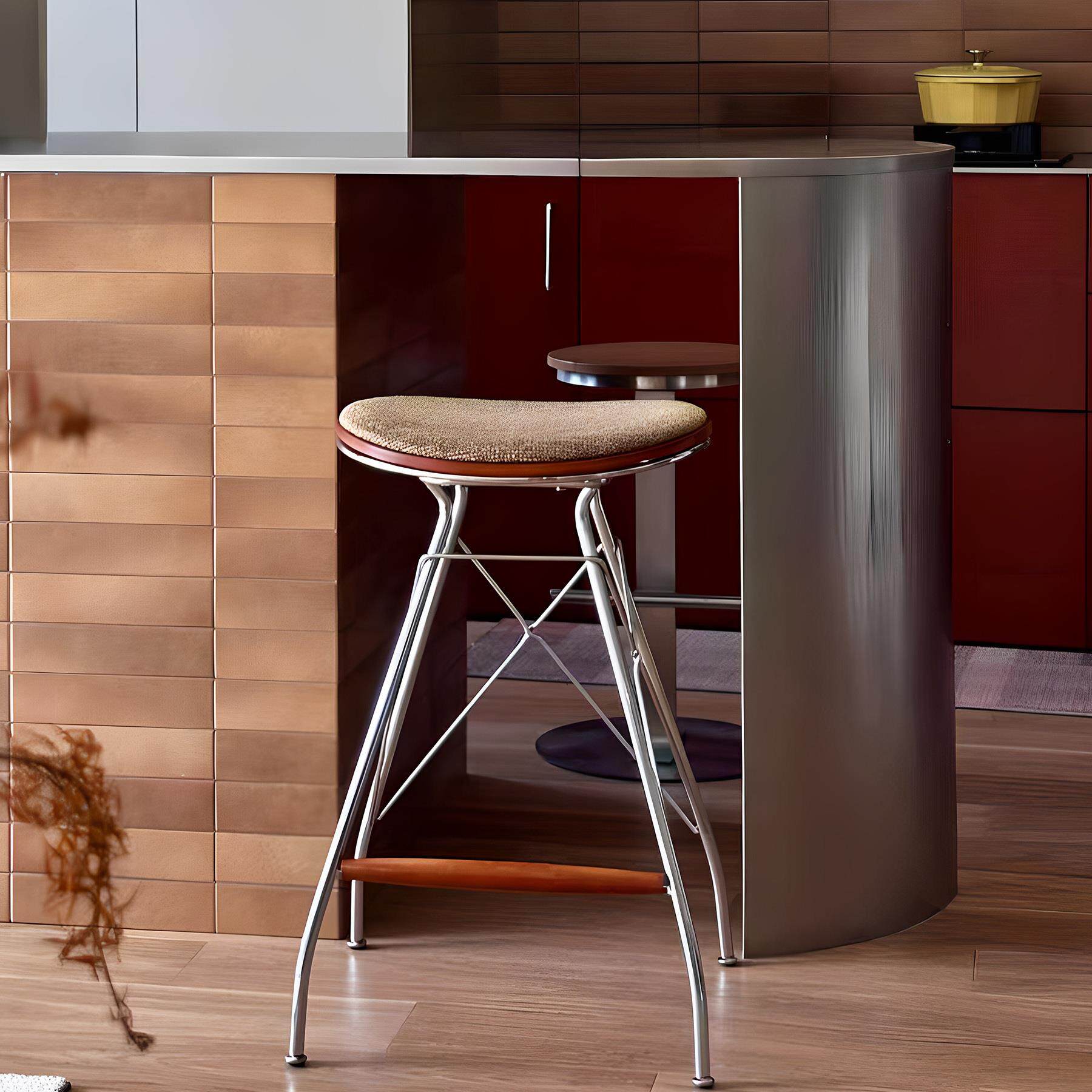 LEFT丨中古覆古吧台椅家用岛台餐椅咖啡厅铁艺软包脚踏高脚凳吧凳