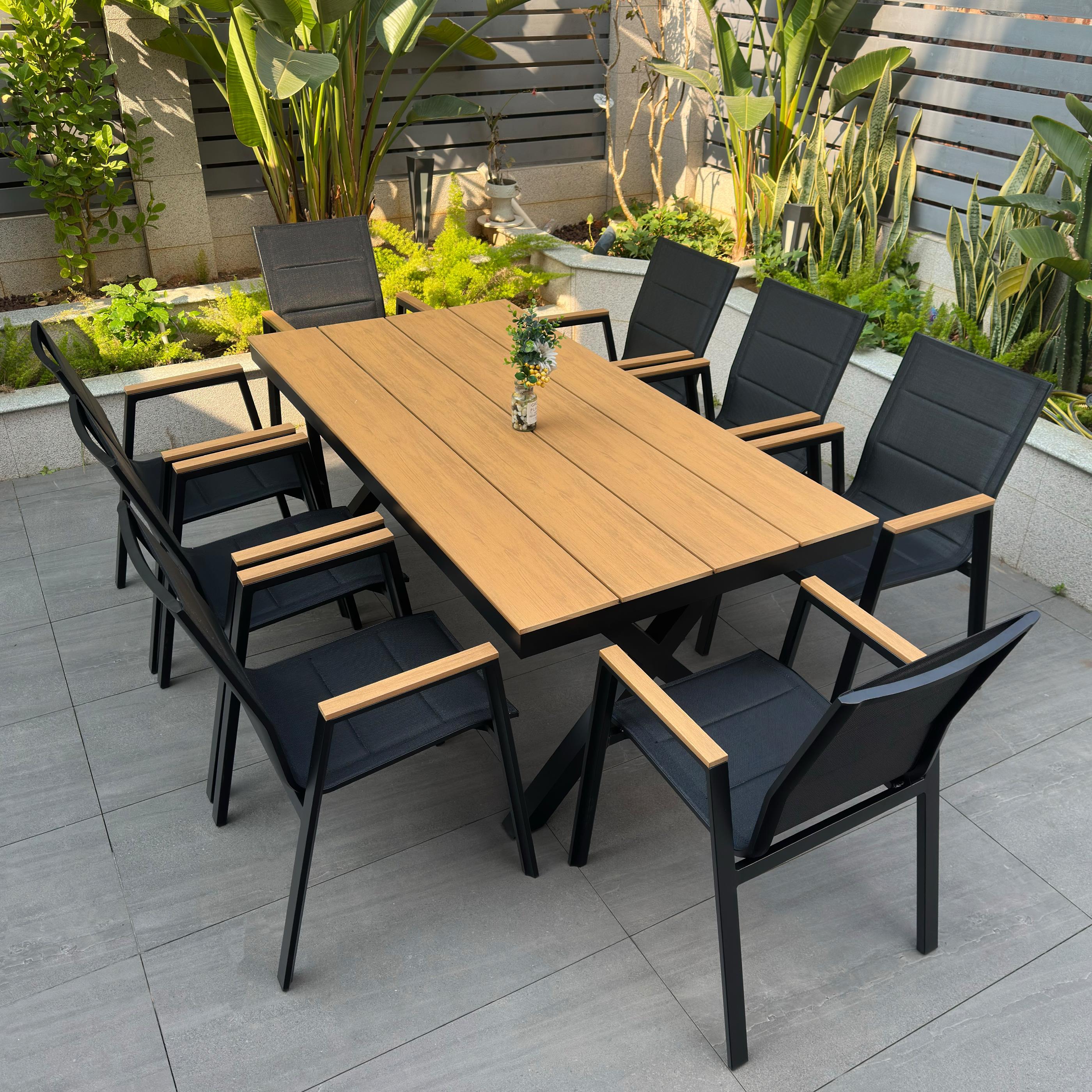 北欧户外桌椅庭院休闲 室外网红轻奢茶桌露台餐桌别墅花园铝框桌