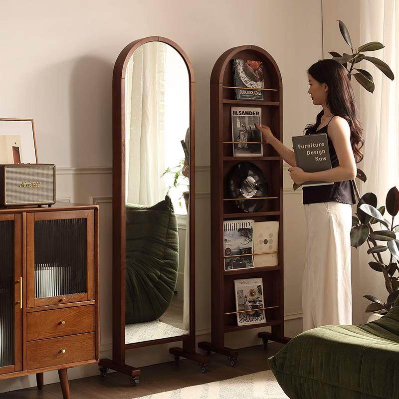 中复古实木穿衣镜可移动全身镜子旋转落地杂志书架收纳柜置物一体,住宅家具,杂志架镜,淘宝优惠券,粉丝福利购,淘宝优惠卷