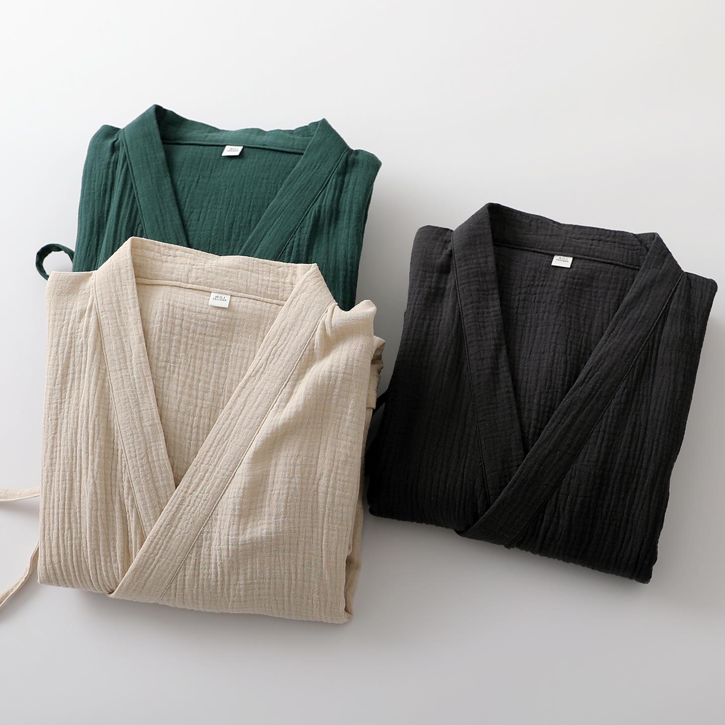 文艺范大码睡袍男女纯棉纱开衫细绳一体式家居服可外穿汗蒸浴袍薄