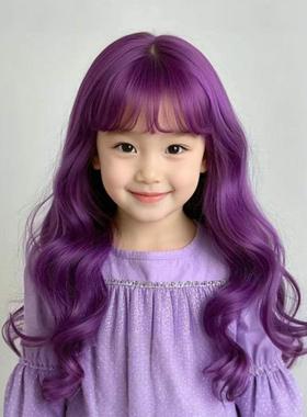 儿童假发大波浪菲伦严莉莉可爱甜美紫色长卷发派对礼物浏海全头套