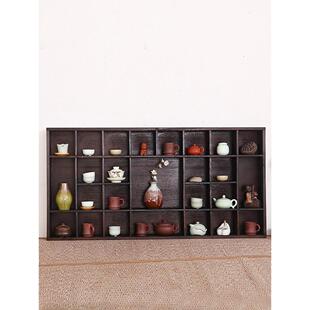 焦黄泡桐实木茶杯架多宝阁收纳架收纳茶具茶壶布袋架配件壁挂展示