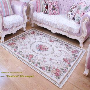 英国法式客厅玫瑰田园地毯提花咖啡桌毛毯短发家卧室床头毛毯入口