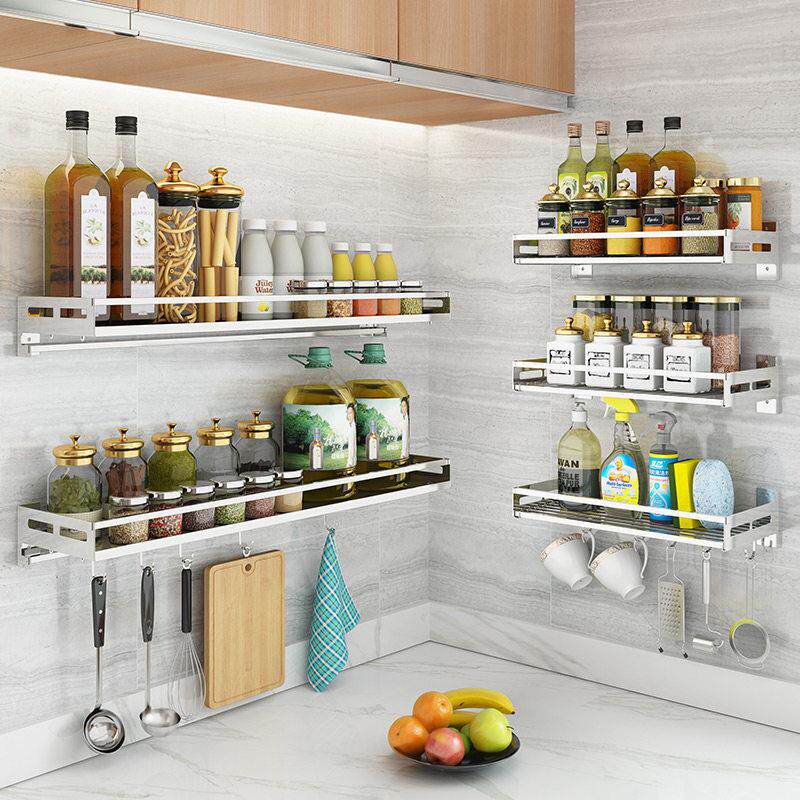 304不锈钢厨房调料品置物架壁挂式免打孔墙上挂架调味料收纳层架
