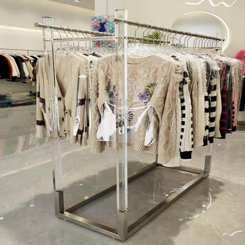 服装店展示架落地式亚克力不锈钢双排挂衣架中岛架陈列架女装货架